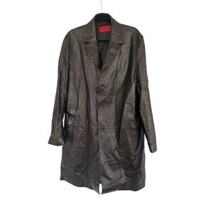 Hugo Boss Mens Black Button Front Lambskin Leather Trench Coat XL